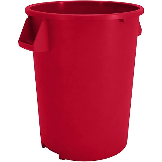 SPARTA Bronco 32 Gallon Trash Can Thick Polyethylene Bin NSF Certified Waste Container with Top Handles Bottom Handholds Reinforced Base and Stackable LLDPE 32 Gallon Red (Pack of 4)