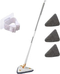 Triangle Cleaning Mop Telescopic 360° Rotatable Adjustable Microfiber with 4 Pads Floor Household Ceiling(White 3pcs Cloth)