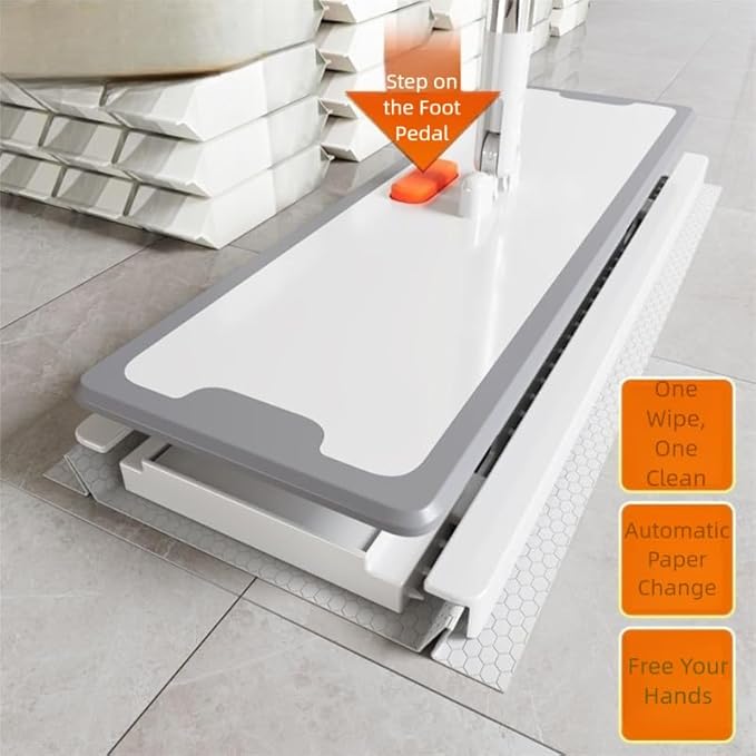 Snap Grip Mini Mop | Hands Free Cleaning Tool with 40 Pcs Disposable Dust Mops | Foot Tap Lock System | Ultra Thin 5cm Design for Kitchen House Wall Toilet Corners | Upgraded Stainless Steel Pole