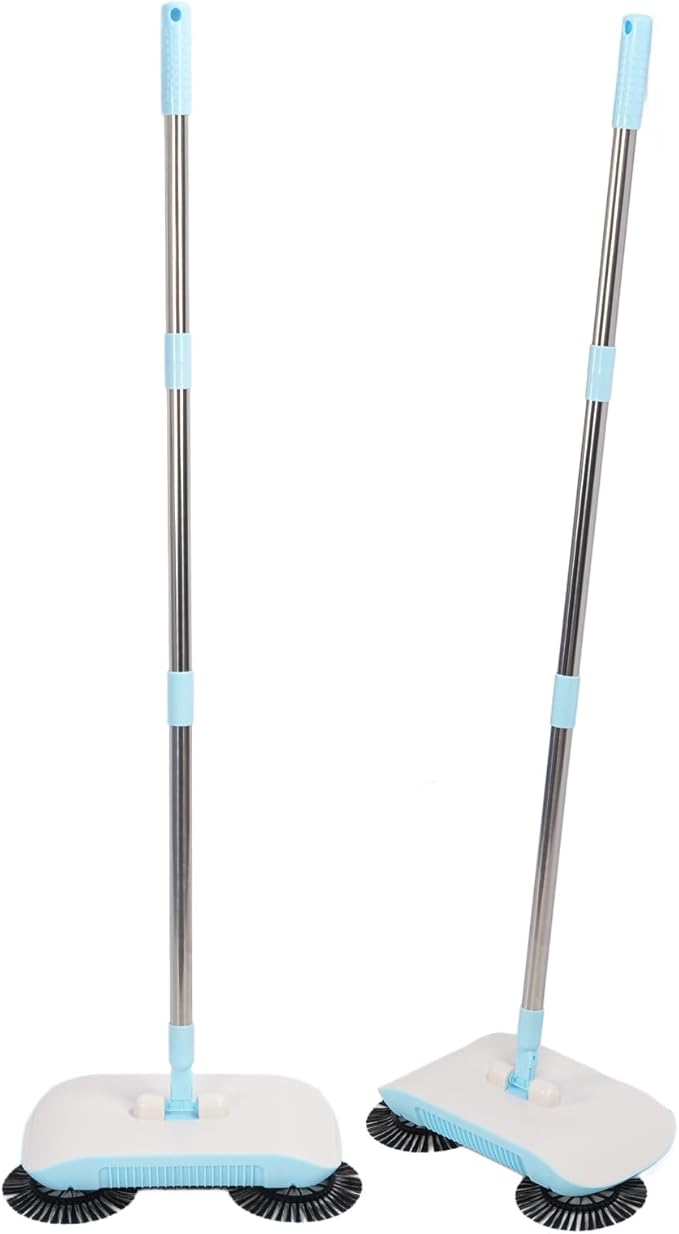 Manual Sweeper 2 in 1 Portable 180 Degree Rotating Lightweight Adjustable Non Electric Microfiber Mop Stainless Steel and PP for Hardwood Floors and Tiles with Large (Blue)