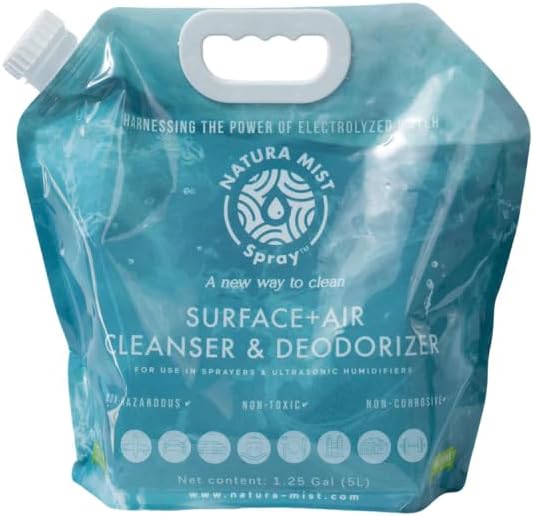 Surface + Air Cleanser &amp Deodorizer (5 Liter Refill bag) Electrolyzed Water Cleanser Multipurpose Air and Surface Cleanser Non-Toxic Deodorizer Cleanser (1Pack)