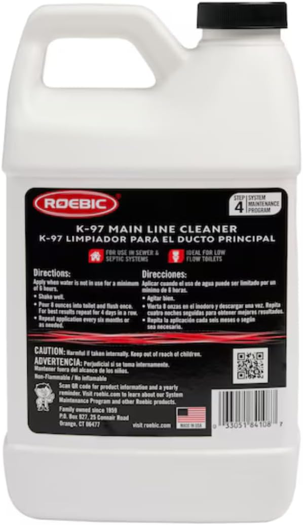 Main Line Cleaner 64 oz – Enzyme Drain &amp Sewer Line Treatment – Breaks Down Waste Paper Fats &amp Grease – Safe for All Pipes – Ideal for Low Flow Toilets – Eco Friendly Septic Safe Formula