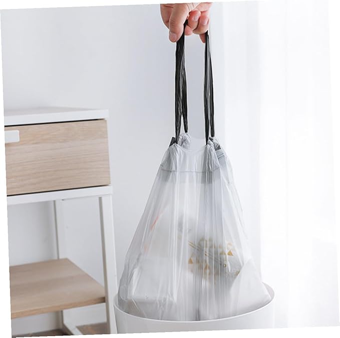 Portable Drawstring Trash Bags 90pcs Disposable Rubbish Bags with Handles Gray and White for Kitchen and Household Waste Disposal Random Color