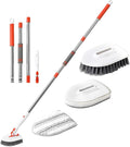 HOMSFOU Bathroom Floor Scrubber Brush Set with Long Handles Stiff Bristle Shower Grout Cleaner and Detachable Fiber Cloth with Base for Tile and Tub Cleaning