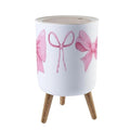 Trash Can with Lid Pink bow coquette y2k aesthetic ribbon elegant accessory pastel tie Press Cover Round Small Garbage Bin with Wooden Legs Waste Basket for Girls Bedroom Nursery 7L/1.8 Gallon