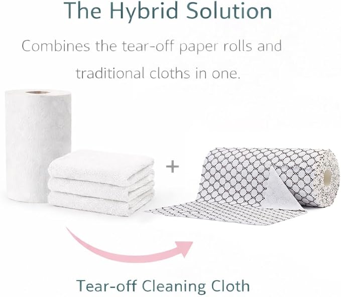 Microfiber Cleaning Cloth Roll 50-Count Reusable Durable No Streaks Absorbent Lint-Free Non-Scratch Easy Tear-Away Towels Dish Rags for Kitchen Home Car &amp Glasses White Waffle 12x12 in