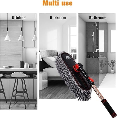 Car Duster Exterior with Extendable Handle Scratch Free Auto Wash Brush Mop Interior Detailing Kit for Truck RV Boat - Microfiber Duster &amp Interior Brush Grey