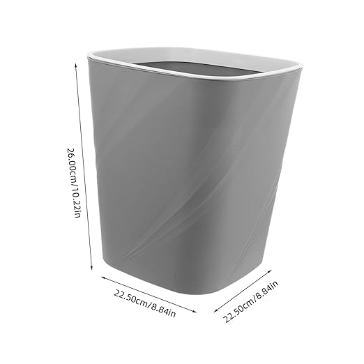 Large Capacity Plastic Trash Can with Press Ring for Bathroom Bedroom Kitchen Office Space-Saving Grey Wastebasket for Home and Commercial Use
