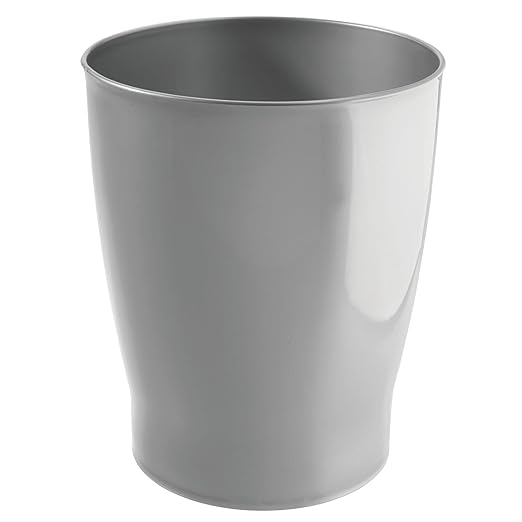 mDesign Round Plastic Bathroom Garbage Can 1.25 Gallon Wastebasket Garbage Bin Trash Can for Bathroom Bedroom and Kids Room - Small Trash Can - Fyfe Collection - Silver