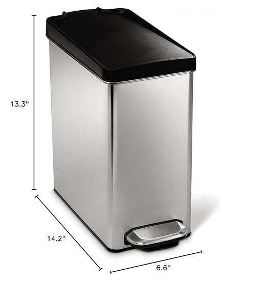 simplehuman 10 Liter / 2.6 Gallon Bathroom Slim Profile Trash Can Brushed Stainless Steel with Plastic Lid