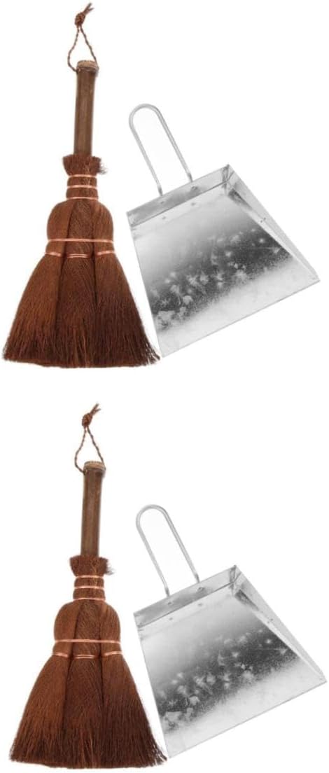 2 Sets Broom and Dustpan Sets for Pet Mini Desktop Cleaning Kit Wooden Handle Brush Pet Litter Shovel Stainless Steel Safe for Hands Cat and Dog Use