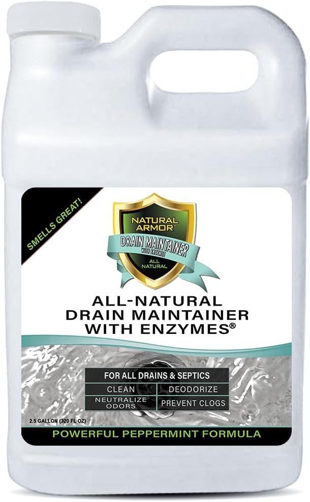 Natural Armor Enzyme Drain Maintainer - Quart Drain Cleaner with Natural Enzyme Power to Prevent Buildup &amp Odors - Safe for Sinks Showers Grease Traps &amp Septic - Non-Toxic Formula 2.5 Gallo