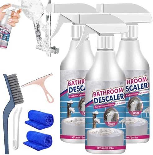 60ML/2.02FL OZ Bathroom Descaler Foam Cleaner Bathroom Descaler Stubborn Stains Cleaner Bathroom Descaler Cleaner All-Purpose Bathroom Descaler Foam Spray for Glass Shower Doors (3PCS)