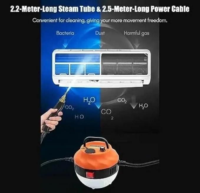 Handheld Steam Cleaner 1500W - High Temperature 229°F Pressurized Cleaner for Kitchen Bathroom &amp Car - Black &amp Orange with 3 Brush Attachments