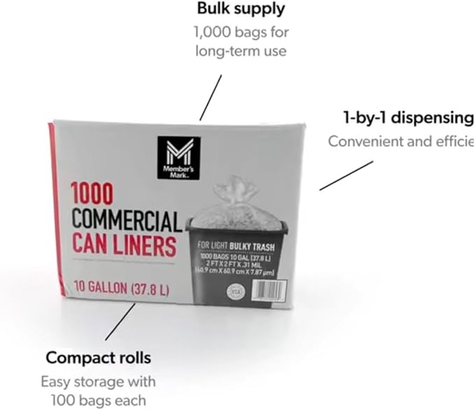 Member Mark 10-Gallon Commercial Can Liners 1000 ct.