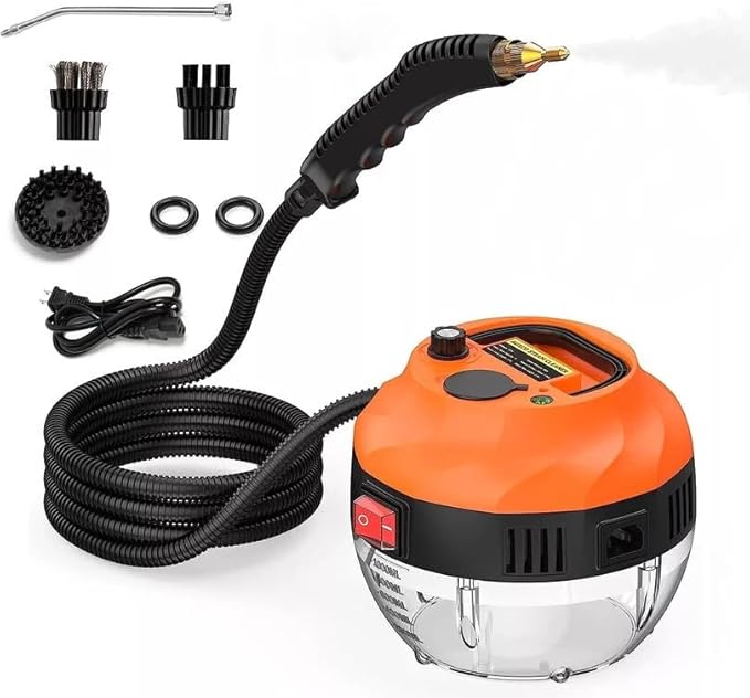 Handheld Steam Cleaner 1500W - High Temperature 229°F Pressurized Cleaner for Kitchen Bathroom &amp Car - Black &amp Orange with 3 Brush Attachments