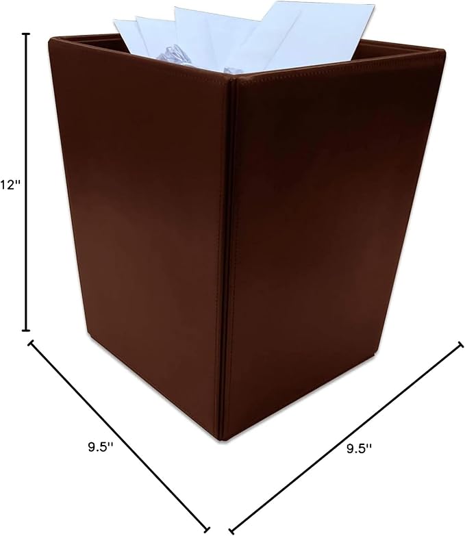 Dacasso Bonded Leather Waste Basket - Luxury Waste Basket (Dark Brown 14 QT)