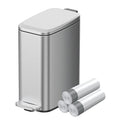 KUK Slim Bathroom Trash Can with Lid 1.6 Gal / 6L Stainless Steel Small Garbage Bin with Detachable Inner Bucket Step Pedal Silent Close Wastebasket for Toilet Bedroom Home Office (Silver)