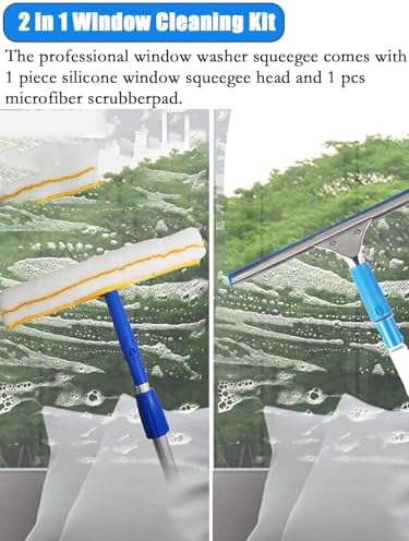 2-in-1 Window Cleaning Tool Kit - 29.5ft Aluminum Alloy Pole for High Skylights Portable Glass Cleaner with Splicing Rod Ideal for Hard-to-Reach Areas