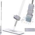 Drfeify Flat Mop Self Wringing Floor Mop with 360 Swivel Head 2 Washable Microfiber Pads Self Contained Scraper Easy Assembly Wet Dry Use