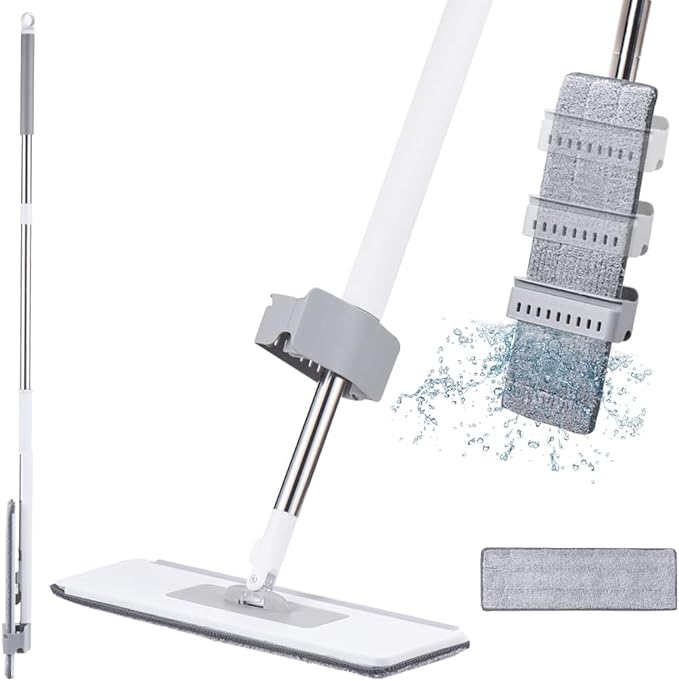 Self Wringing Flat Mop 137cm Total Height 36x11cm Bottom Plate Hands Free 360 Degree Spin Mop 2 Washable Pads Wet Dry Use for Hardwood Laminate Tile Floor
