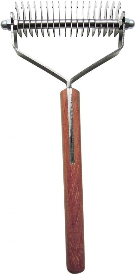 Mars Coat King Double Wide Dematting Undercoat Grooming Rake Stripper Tool for Dogs and Cats Stainless Steel with Wooden Handle for Thick Coats 18-Blade Stripper for Groomers Pet Owners