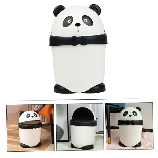 PRETYZOOM Creative Cartoon Panda Garbage Can with Shake Lid Small Plastic Trash Bin for Cute Animal Wastebasket for Home Decoration and Compact Spaces