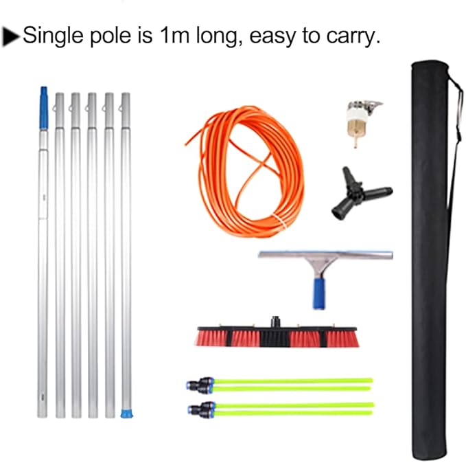3-12m Window Cleaning Water Fed Poles Conservatory Roof Cleaning Kit Water/Hose Fed Pole Solar Panel Cleaning Equipment Long Pole Window Cleaner with Squeegee/6m Pole/50cm Brush Head