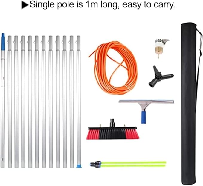 Water Fed Telescopic Brush 39ft Window Cleaning Pole with Squeegee Solar Panel Cleaning Equipment Extendable Cleaner Conservatory Roof 11m Rod 30cm Brush He(