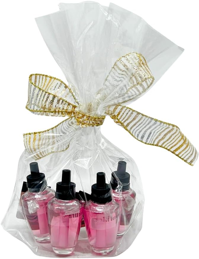 Bath &amp Body Works IN THE STARS Wallflowers Refills 4-Pack – Gift Set with 30-Inch Metallic Gold &amp Silver Striped Ribbon Bow for Holidays – 0.8 fl oz Each