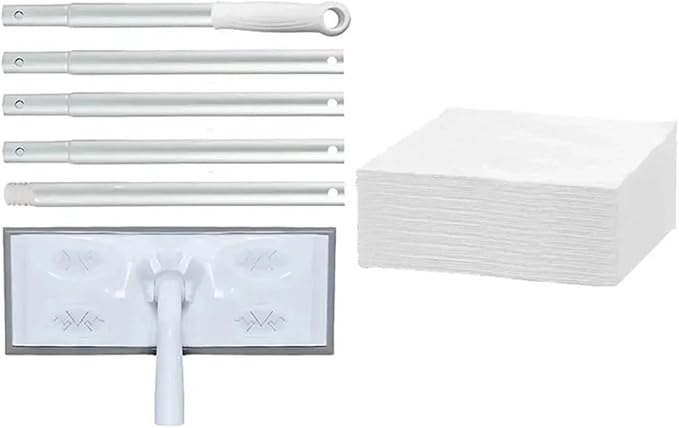 1Set Home Electrostatic Dust Collector Mop Foldable Long Handle with Disposable Vacuum Paper Floor Household Cleaning Tool(1Pack Paper and Mop)