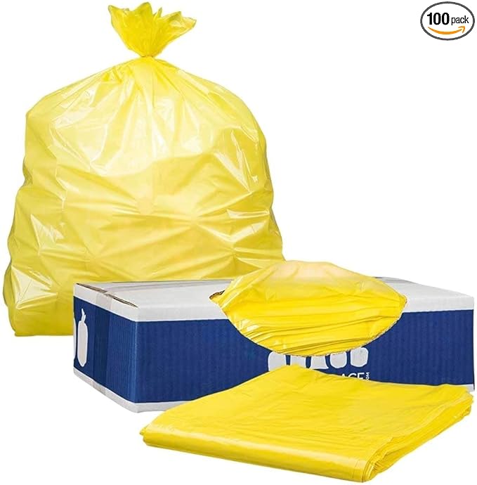 Plasticplace 55-60 Gallon Trash Bags │ 1.5 Mil │ Yellow Heavy Duty Garbage Can Liners │ 38” x 58” (100 Count)