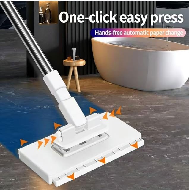 Auto-Lock Cleaning Mop Self-Clinging Mop with Stainless Steel Rod for No-Touch Use with 99% Reusable Facial Towels &amp Microfiber Cloths Lightweight Floor Cleaner (16x8.5cm Clip)(3 Piece of Cloth