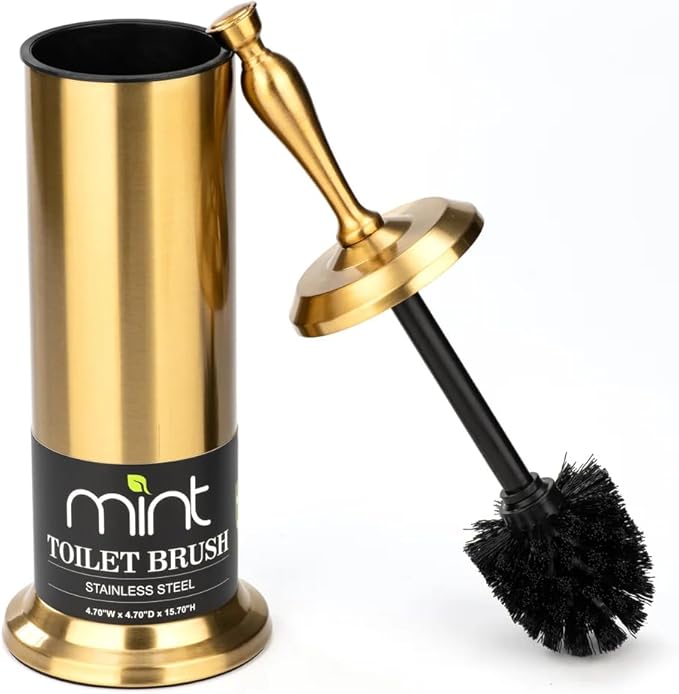 J&ampV TEXTILES Toilet Brush Toilet Bowl Brush with Extra Long Handle Durable Bristles Toilet Scrubber and Covered Holder for Toilet Brush Set for Bathroom Cleaning (Aged Brass)