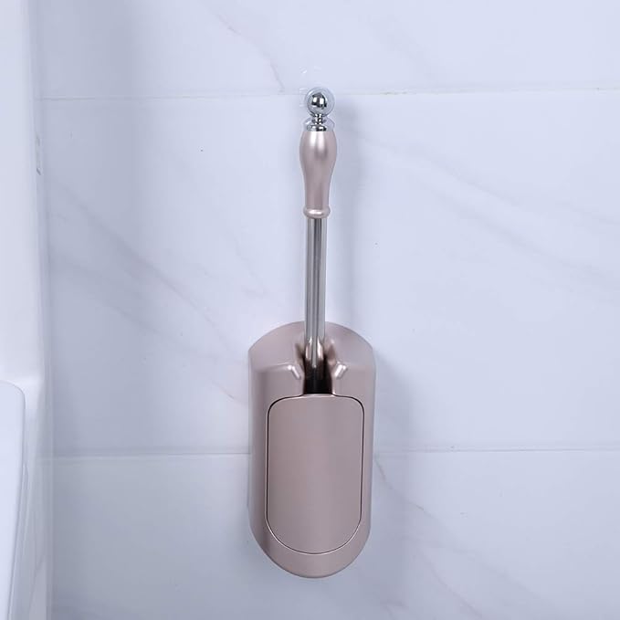 Toilet Bowl Brush and Holder - Stainless Steel Handle Toilet Brush - Household Brush - Tool Set - for HomeHotelBathroom (Rose Gold)