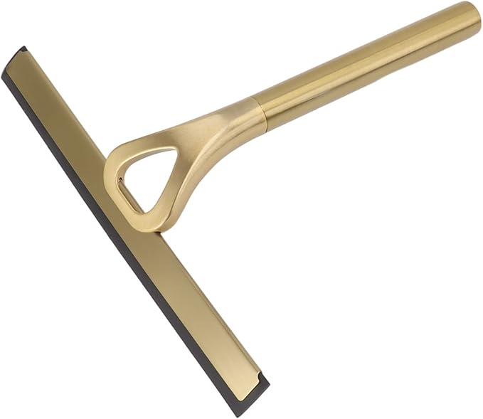 Shower Squeegee for Glass Doors with Adhesive Hook Gold Window Squeegee Rubber Scraper for Bathroom Window Mirror Car Glass Tile Wall