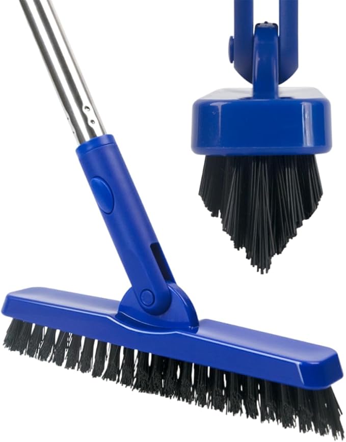 CELOX Grout Brush with Long Handle V-Shape Grout Line Scrubber with Stiff Bristle for Deep Cleaning Tile Grout Blue
