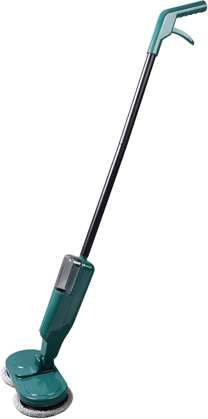 Electric Mop Cordless Rechargeable Lightweight Electric Spin Mop with Water Sprayer Rotatable Mop Head for Hardwood Tile Laminate Floors ABS Metal 44.2 Inch (Green)