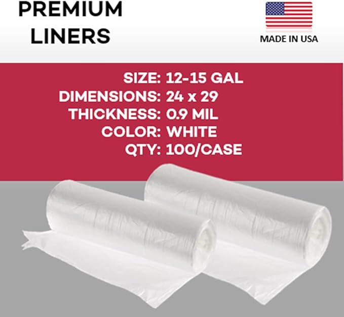 Dealmed Trash Bags - Heavy Gauge Disposable White 12-15 Gallon - 100 Bags