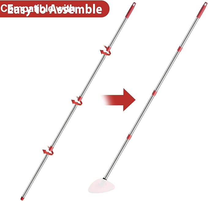 Spin Mop Replacement Head Base Handle Compatible with Ocedar Mop Set EasyWring 1-Tank Microfiber Spin Mop 2 Refills Replacement Heads 30-58in Handle and 1 Base Combo Set