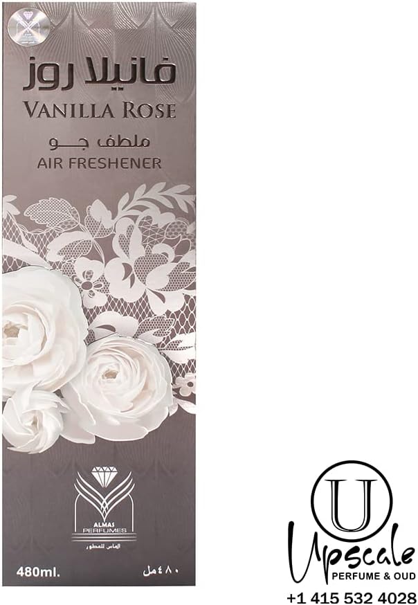 Almas Perfumes Vanilla Rose – Air Freshener Spray 480 ml | Long-Lasting Floral &amp Sweet Scent for Home Car &amp Office
