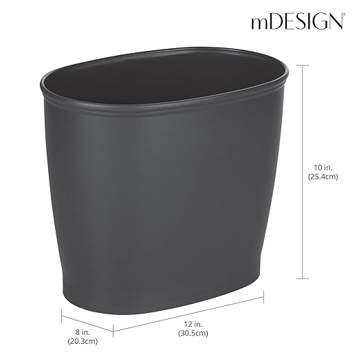mDesign Oval Shatter-Resistant Plastic Trash Can 8.5 Liters Black 12 x 8 x 10 (Pack of 2)