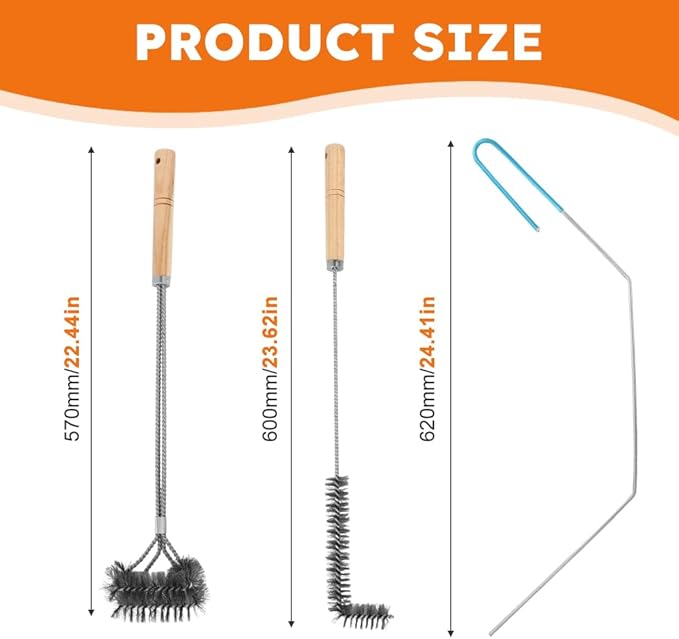 3PCS Brass Bristles Fryer Cleaning Tools L Shaped Fryer Cleaning Brush Long Handle Fryer Basket Cleaning BrushDeep Fryer Cleanout RodBristles for Grill BBQ Cleaning