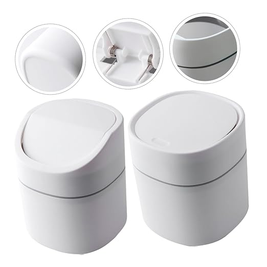 CHILDWEET 2pcs Mini Trash Can with Lid Wear-Resistant Plastic Desktop Wastebasket for Kitchen Office Bedroom Stylish Small Garbage Bin for Easy Clean-up
