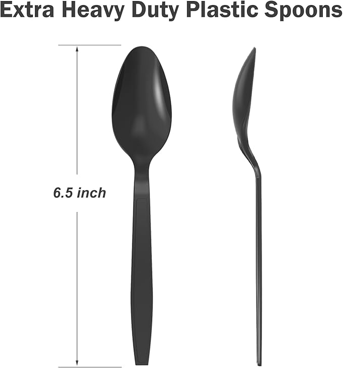 360 Count Black Plastic Spoons Disposable BPA-Free Heat Resistant Solid and Durable Disposable Spoons Heavy Duty Bulk Premium Spoons plastic disposable for Party Supply