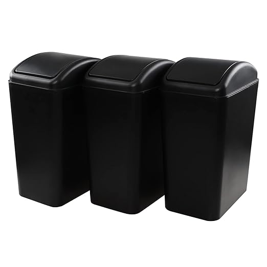 4.5 Gallon Swing Top Trash Bin Plastic Garbage Can with Lid Black 3 Pack