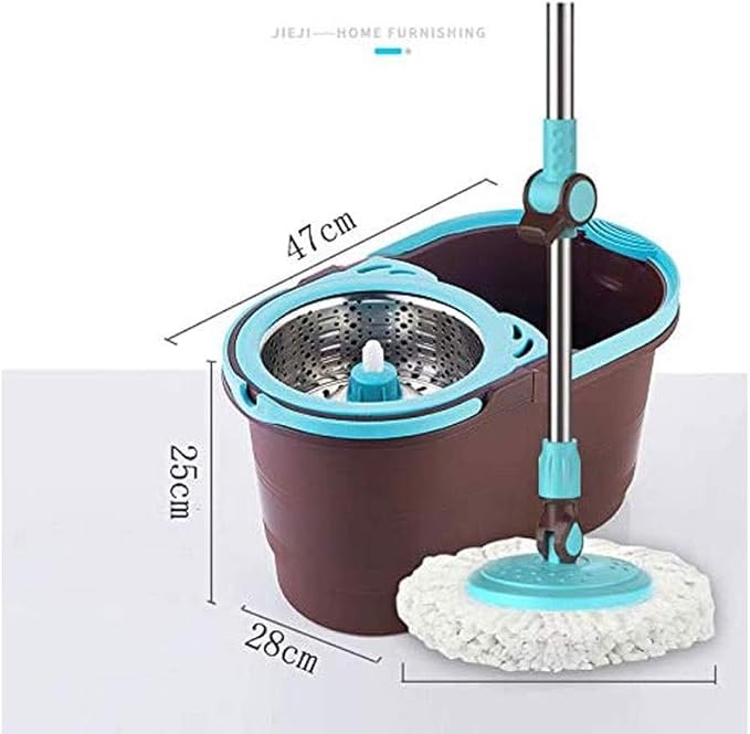 Spin Mop Bucket with Wringer 360 Dry Basket with 2 Replacements Microfiber Heads and Stainless Steel Adjustable Handle for Home Floor