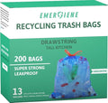 13 Gallon Recycling Trash Bags 200 Count Drawstring Tall Kitchen Garbage Bags Pre-Separated Unscented Ultra Strong Leakproof Sturdy Translucent Blue