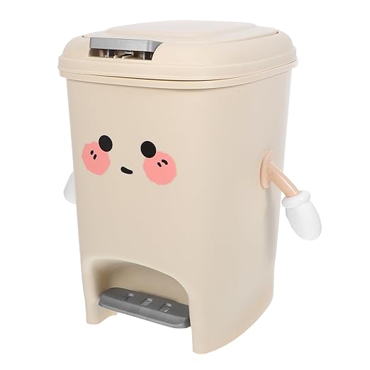 PRETYZOOM Foot Pedal Bathroom Trash Can with Press Top Lid 8L Plastic Wastebasket Step-On Trash Bin Container for Home Office and Restroom Bedroom Kitchen
