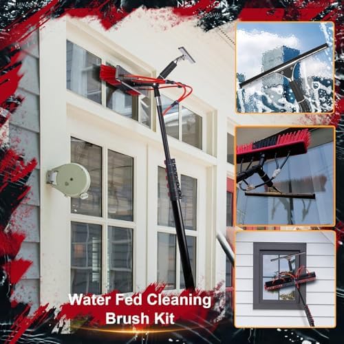 Glass Cleaning Brush Home Water Fed Telescopic Pole Kit Solar Panel Brush Rotating for Photovoltaic Panel3.6-10.8 m Water Fed Window Cleaning Pole with 180° Rotating Brush &amp Scraper &amp Soap